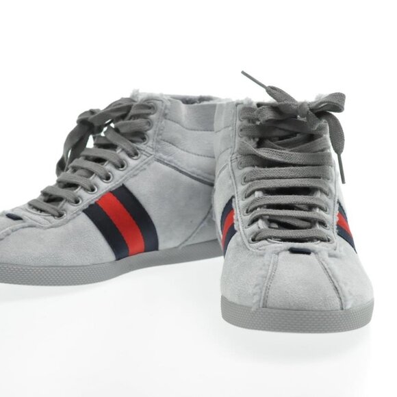 GUCCI Sherry Line shoes Suede 5 1/2 Red Navy Auth - Picture 2 of 14